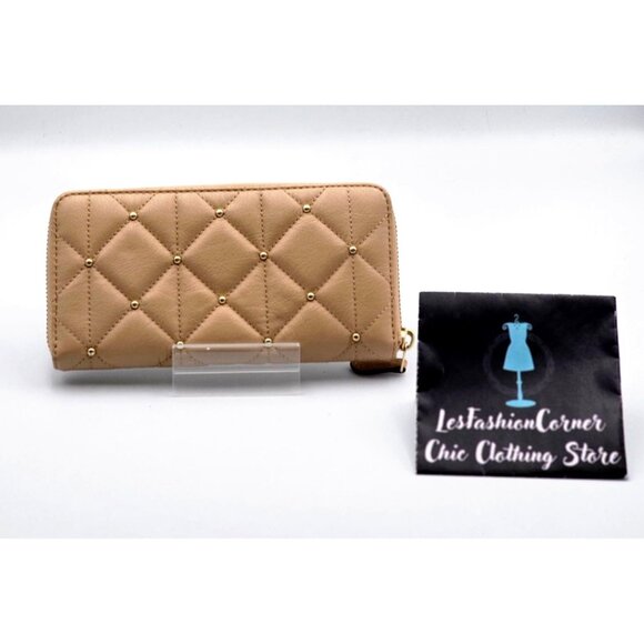 Coach Women's Tan Leather Accordion Zip Wallet Studded Diamond Quilting 354 - Picture 4 of 14